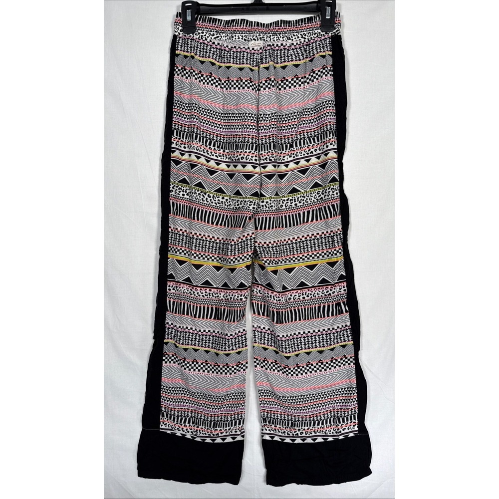 Kensie Women's XS Geometric‎ Colorful Black Wide Leg Casual Pants Tie Waist